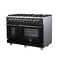FORNO Massimo 48" 6.58 cu. ft. Freestanding Gas Range with 8 Sealed Burners, Air Fryer Kit, Wok Support & Griddle in Black with Antique Brass Accents, FFSGS6239-48BLK