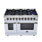 FORNO Massimo 48" 6.58 cu. ft. Freestanding Gas Range with 8 Sealed Burners, Air Fryer Kit, Wok Support & Griddle in White with Antique Brass Accents, FFSGS6239-48WHT