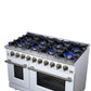 FORNO Massimo 48" 6.58 cu. ft. Freestanding Gas Range with 8 Sealed Burners, Air Fryer Kit, Wok Support & Griddle in White with Antique Brass Accents, FFSGS6239-48WHT