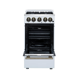 FORNO Lamazze 20" 2.05 cu.ft. Freestanding Gas Range with 4 Sealed Burners in White with Antique Brass Accents, FFSGS6265-20WHT