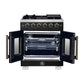 FORNO Capriasca 30" 4.32 cu. ft. French Door Gas Range with 5 Brass Burners, Air Fryer Kit, Rotisserie Kit, Wok Support & Griddle in Black with Antique Brass Accents, FFSGS6460-30BLK