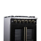 FORNO Capriasca 30" 4.32 cu. ft. French Door Gas Range with 5 Brass Burners, Air Fryer Kit, Rotisserie Kit, Wok Support & Griddle in Black with Antique Brass Accents, FFSGS6460-30BLK