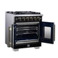 FORNO Capriasca 30" 4.32 cu. ft. French Door Gas Range with 5 Brass Burners, Air Fryer Kit, Rotisserie Kit, Wok Support & Griddle in Black with Antique Brass Accents, FFSGS6460-30BLK