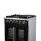 FORNO Capriasca 30" 4.32 cu. ft. French Door Gas Range with 5 Brass Burners, Air Fryer Kit, Rotisserie Kit, Wok Support & Griddle in Black with Antique Brass Accents, FFSGS6460-30BLK