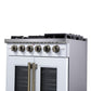 FORNO Capriasca 30" 4.32 cu. ft. French Door Gas Range with 5 Brass Burners, Air Fryer Kit, Rotisserie Kit, Wok Support & Griddle in White with Antique Brass Accents, FFSGS6460-30WHT