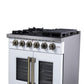 FORNO Capriasca 30" 4.32 cu. ft. French Door Gas Range with 5 Brass Burners, Air Fryer Kit, Rotisserie Kit, Wok Support & Griddle in White with Antique Brass Accents, FFSGS6460-30WHT