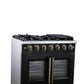FORNO Capriasca 36" 5.36 cu. ft. French Door Gas Range with 6 Brass Burners, Air Fryer Kit, Rotisserie Kit, Wok Support & Griddle in Black with Antique Brass Accents, FFSGS6460-36BLK