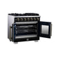 FORNO Capriasca 36" 5.36 cu. ft. French Door Gas Range with 6 Brass Burners, Air Fryer Kit, Rotisserie Kit, Wok Support & Griddle in Black with Antique Brass Accents, FFSGS6460-36BLK