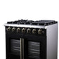 FORNO Capriasca 36" 5.36 cu. ft. French Door Gas Range with 6 Brass Burners, Air Fryer Kit, Rotisserie Kit, Wok Support & Griddle in Black with Antique Brass Accents, FFSGS6460-36BLK