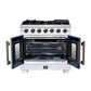 FORNO Capriasca 36" 5.36 cu. ft. French Door Gas Range with 6 Brass Burners, Air Fryer Kit, Rotisserie Kit, Wok Support & Griddle in White with Antique Brass Accents, FFSGS6460-36WHT