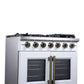 FORNO Capriasca 36" 5.36 cu. ft. French Door Gas Range with 6 Brass Burners, Air Fryer Kit, Rotisserie Kit, Wok Support & Griddle in White with Antique Brass Accents, FFSGS6460-36WHT
