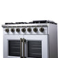 FORNO Capriasca 36" 5.36 cu. ft. French Door Gas Range with 6 Brass Burners, Air Fryer Kit, Rotisserie Kit, Wok Support & Griddle in White with Antique Brass Accents, FFSGS6460-36WHT