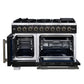 FORNO Capriasca 48" 6.58 cu. ft. French Door Gas Range with 8 Brass Burners, Air Fryer Kit, Rotisserie Kit, Wok Support & Griddle in Black with Antique Brass Accents, FFSGS6460-48BLK
