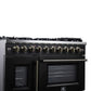 FORNO Capriasca 48" 6.58 cu. ft. French Door Gas Range with 8 Brass Burners, Air Fryer Kit, Rotisserie Kit, Wok Support & Griddle in Black with Antique Brass Accents, FFSGS6460-48BLK