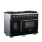 FORNO Capriasca 48" 6.58 cu. ft. French Door Gas Range with 8 Brass Burners, Air Fryer Kit, Rotisserie Kit, Wok Support & Griddle in Black with Antique Brass Accents, FFSGS6460-48BLK