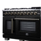 FORNO Capriasca 48" 6.58 cu. ft. French Door Gas Range with 8 Brass Burners, Air Fryer Kit, Rotisserie Kit, Wok Support & Griddle in Black with Antique Brass Accents, FFSGS6460-48BLK