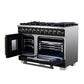 FORNO Capriasca 48" 6.58 cu. ft. French Door Gas Range with 8 Brass Burners, Air Fryer Kit, Rotisserie Kit, Wok Support & Griddle in Black with Antique Brass Accents, FFSGS6460-48BLK