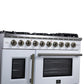 FORNO Capriasca 48" 6.58 cu. ft. French Door Gas Range with 8 Brass Burners, Air Fryer Kit, Rotisserie Kit, Wok Support & Griddle in White with Antique Brass Accents, FFSGS6460-48WHT