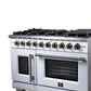 FORNO Capriasca 48" 6.58 cu. ft. French Door Gas Range with 8 Brass Burners, Air Fryer Kit, Rotisserie Kit, Wok Support & Griddle in White with Antique Brass Accents, FFSGS6460-48WHT