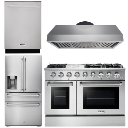 THOR Kitchen Package - 48" Propane Gas Range, Range Hood, Refrigerator with Water and Ice Dispenser, Dishwasher, AP-HRG4808ULP-10