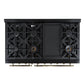 FORNO Antico 48" 5.5 cu. ft. Gas Range with 8 Sealed Burners and Griddle in Black with Antique Brass Accents, FFSGS6219-48BLK