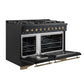 FORNO Antico 48" 5.5 cu. ft. Gas Range with 8 Sealed Burners and Griddle in Black with Antique Brass Accents, FFSGS6219-48BLK