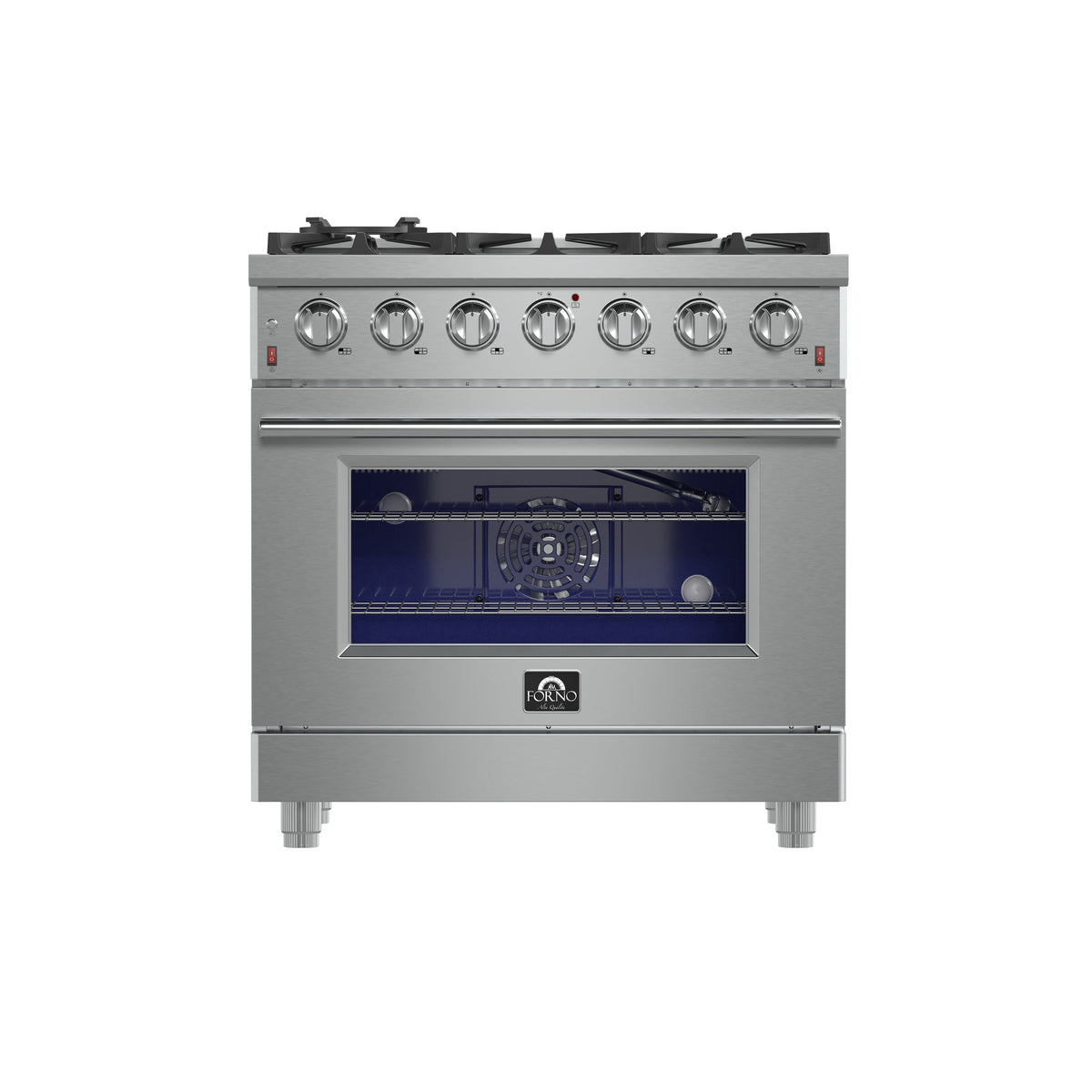 FORNO Massimo 36" 5.36 cu. ft. Freestanding Gas Range with 6 Sealed Burners, Air Fryer Kit, Wok Support & Griddle in Stainless Steel, FFSGS6239-36