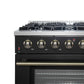 FORNO Galiano 36" 5.36 cu. ft. Gas Range with 6 Sealed Burners in Black with Antique Brass Accents, FFSGS6244-36BLK