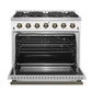 FORNO Galiano 36" 5.36 cu. ft. Gas Range with 6 Sealed Burners in White with Antique Brass Accents, FFSGS6244-36WHT