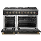 FORNO Galiano 48" 6.58 cu. ft. Gas Range with 8 Sealed Burners and Griddle in Black with Antique Brass Accents, FFSGS6244-48BLK