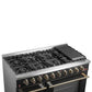 FORNO Galiano 48" 6.58 cu. ft. Gas Range with 8 Sealed Burners and Griddle in Black with Antique Brass Accents, FFSGS6244-48BLK