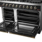FORNO Galiano 48" 6.58 cu. ft. Gas Range with 8 Sealed Burners and Griddle in Black with Antique Brass Accents, FFSGS6244-48BLK
