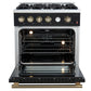 FORNO Marco 30" 4.32 cu.ft. Gas Range with 4 Burners and Temperature Gauge in Black with Antique Brass Accents, FFSGS6277-30BLK