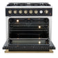 FORNO Marco 36" 5.36 cu.ft. Gas Range with 6 Burners and Temperature Gauge in Black with Antique Brass Accents, FFSGS6277-36BLK
