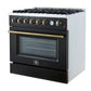 FORNO Marco 36" 5.36 cu.ft. Gas Range with 6 Burners and Temperature Gauge in Black with Antique Brass Accents, FFSGS6277-36BLK