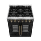 FORNO Galiano 30" 4.32 cu. ft. French Door Gas Range with 5 Sealed Burners in Black with Antique Brass Accents, FFSGS6444-30BLK
