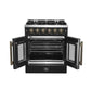 FORNO Galiano 30" 4.32 cu. ft. French Door Gas Range with 5 Sealed Burners in Black with Antique Brass Accents, FFSGS6444-30BLK