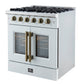 FORNO Galiano 30" 4.32 cu. ft. French Door Gas Range with 5 Sealed Burners in White with Antique Brass Accents, FFSGS6444-30WHT