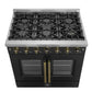 FORNO Galiano 36" 5.36 cu. ft. French Door Gas Range with 6 Sealed Burners in Black with Antique Brass Accents, FFSGS6444-36BLK