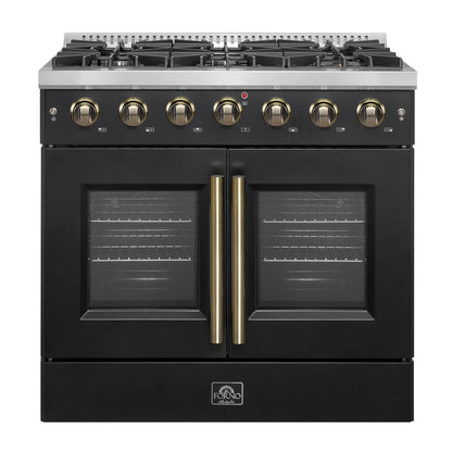FORNO Galiano 36" 5.36 cu. ft. French Door Gas Range with 6 Sealed Burners in Black with Antique Brass Accents, FFSGS6444-36BLK