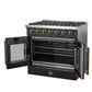 FORNO Galiano 36" 5.36 cu. ft. French Door Gas Range with 6 Sealed Burners in Black with Antique Brass Accents, FFSGS6444-36BLK
