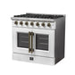 FORNO Galiano 36" 5.36 cu. ft. French Door Gas Range with 6 Sealed Burners in White with Antique Brass Accents, FFSGS6444-36WHT