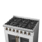FORNO Galiano 36" 5.36 cu. ft. French Door Gas Range with 6 Sealed Burners in White with Antique Brass Accents, FFSGS6444-36WHT