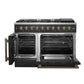 FORNO Galiano 48" 6.58 cu. ft. French Door Gas Range with 8 Sealed Burners and Griddle in Black with Antique Brass Accents, FFSGS6444-48BLK