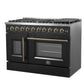 FORNO Galiano 48" 6.58 cu. ft. French Door Gas Range with 8 Sealed Burners and Griddle in Black with Antique Brass Accents, FFSGS6444-48BLK