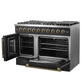 FORNO Galiano 48" 6.58 cu. ft. French Door Gas Range with 8 Sealed Burners and Griddle in Black with Antique Brass Accents, FFSGS6444-48BLK