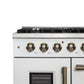 FORNO Galiano 48" 6.58 cu. ft. French Door Gas Range with 8 Sealed Burners and Griddle in White with Antique Brass Accents, FFSGS6444-48WHT