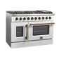 FORNO Galiano 48" 6.58 cu. ft. French Door Gas Range with 8 Sealed Burners and Griddle in White with Antique Brass Accents, FFSGS6444-48WHT