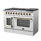 FORNO Galiano 48" 6.58 cu. ft. French Door Gas Range with 8 Sealed Burners and Griddle in White with Antique Brass Accents, FFSGS6444-48WHT