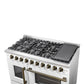 FORNO Galiano 48" 6.58 cu. ft. French Door Gas Range with 8 Sealed Burners and Griddle in White with Antique Brass Accents, FFSGS6444-48WHT